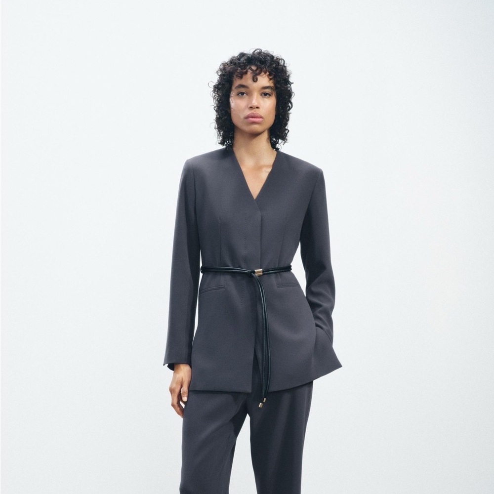 Zara ZW Collection Belted gray blazer, size medium